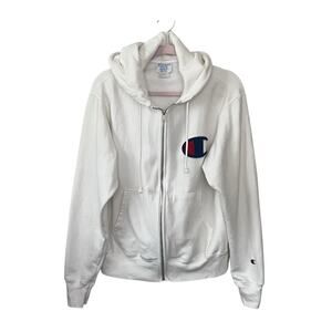 Vintage Champion Reverse Weave Full Zip Hoodie Men’s Size M Pockets White Logo
